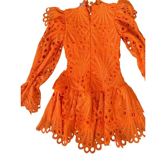 THE SANG Orange Ruffle Long Sleeve Mini Dress Size Medium NEW NWOT - Picture 9 of 14